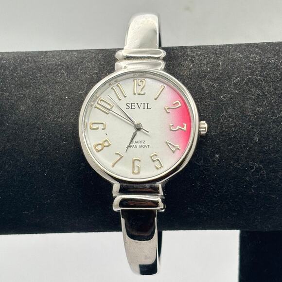Silver & Pink Sevil Cuff Watch - Picture 2 of 3